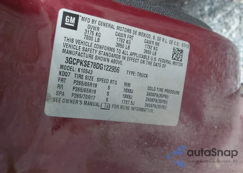 2013 Chevrolet Silverado 1500 Lt z USA, uszkodzony, nr VIN 3GCPKSE78DG122956